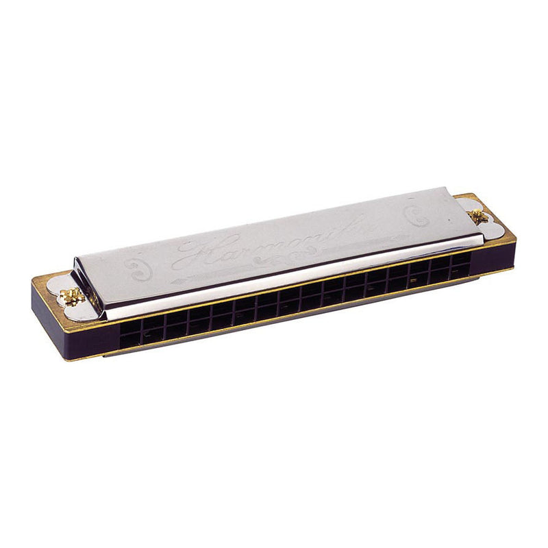 Metalen mondharmonica in doos