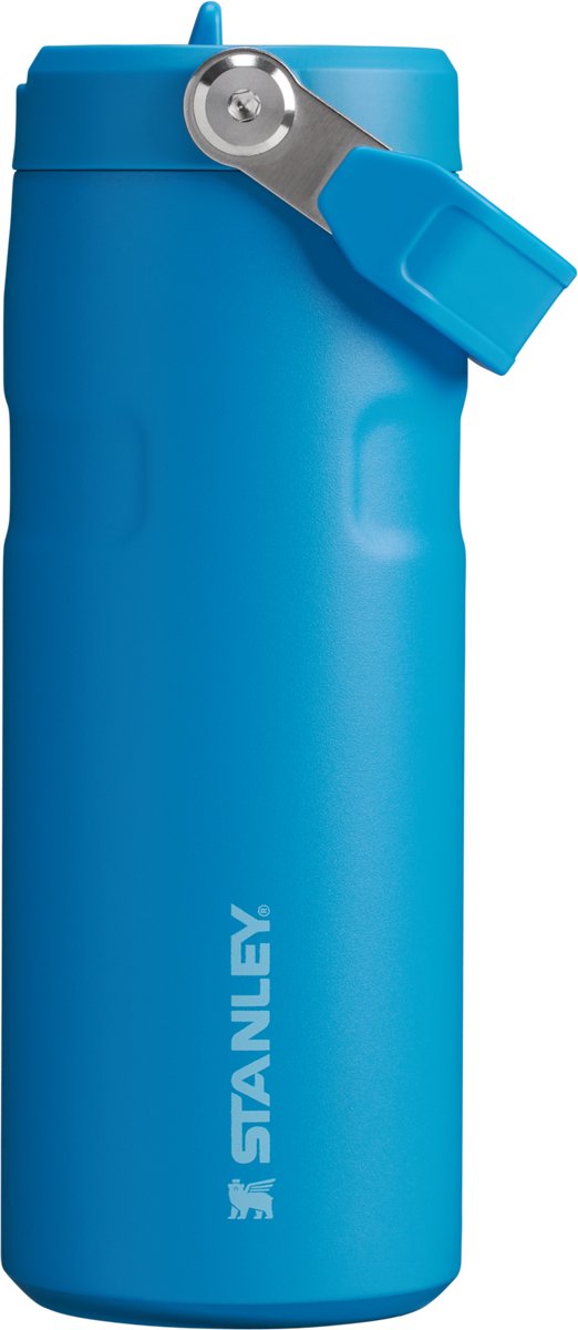 Stanley flip straw 2.0 waterfles met rietje 0.47l - 10 uur koud - 2 dagen koud met ijs - roestvrijstalen drinkfles - bpa vrij - lekvrij - vaatwasserbestendig - azure