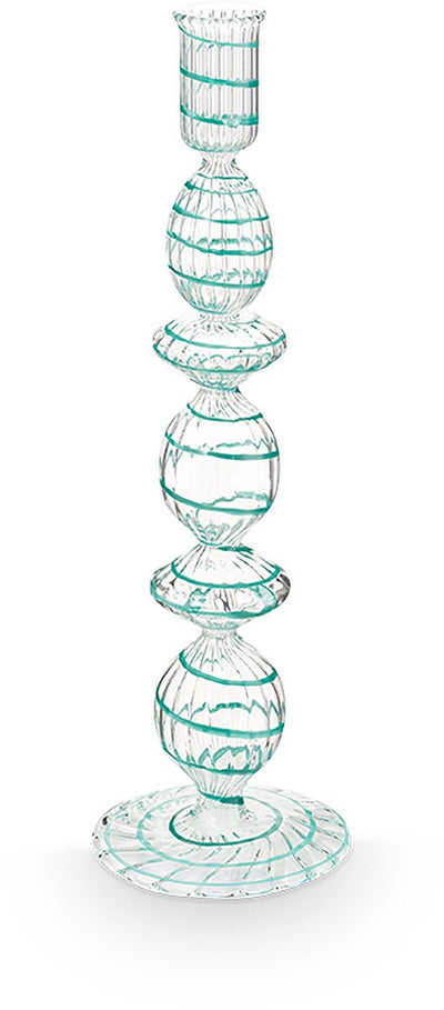 Pip studio - kandelaar - woonaccessoires - licht blauwe kaarsenhouder - glas swirl - 28cm