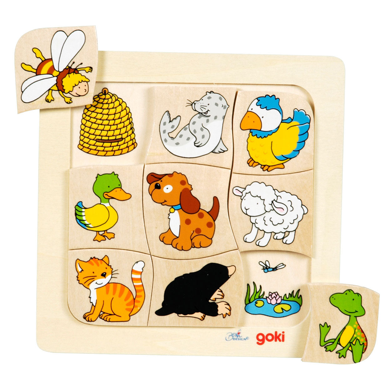 Goki houten legpuzzel wie leeft waar?