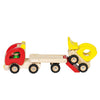 Goki houten voertuig: oplegger met bulldozer 34x8,5x12,5cm, met rubberen banden, 2+