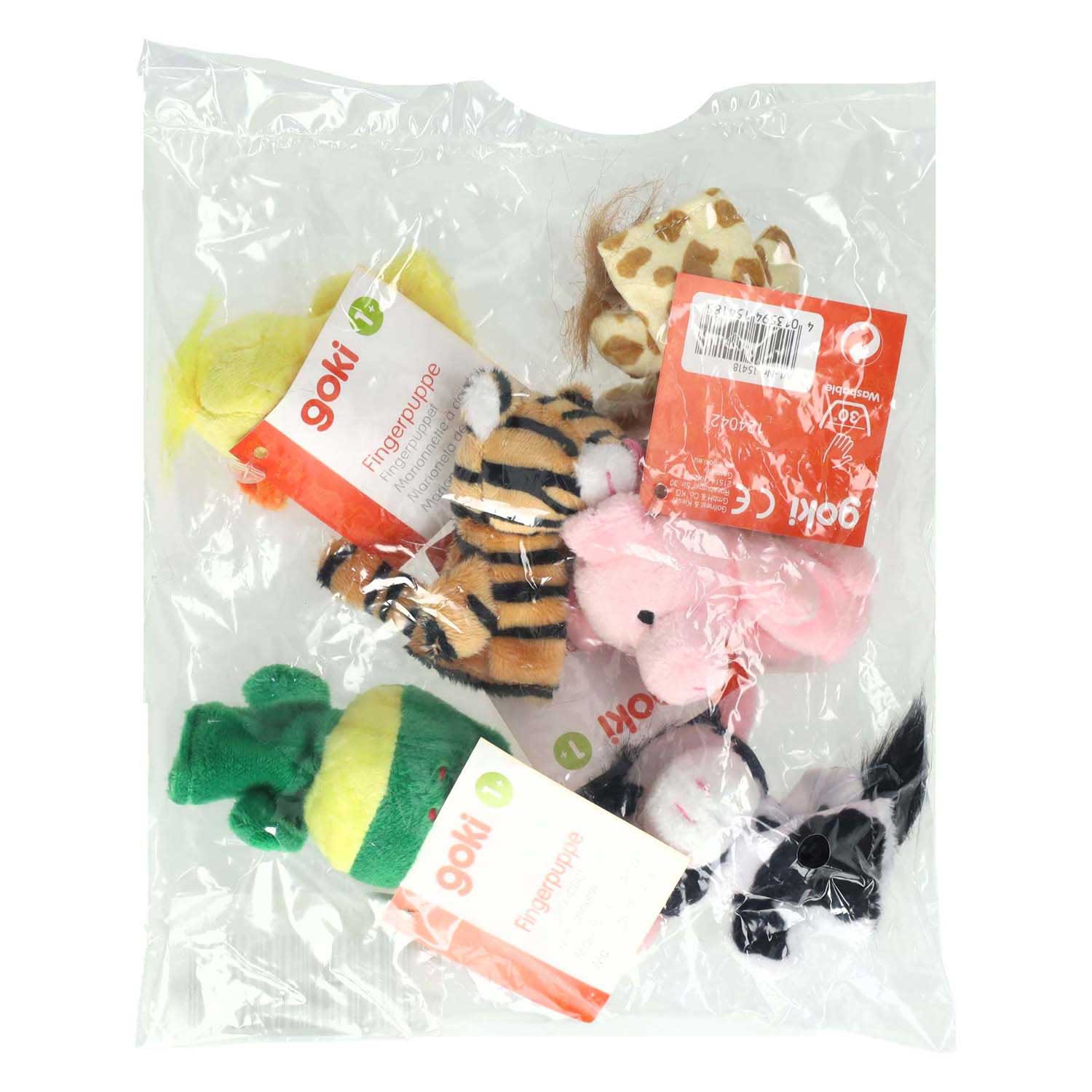 Goki pluche vingerpop dier, 6st.