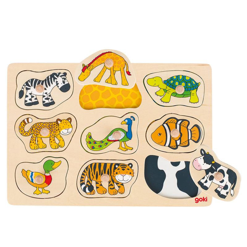 Goki houten dieren noppenpuzzel, 9st.