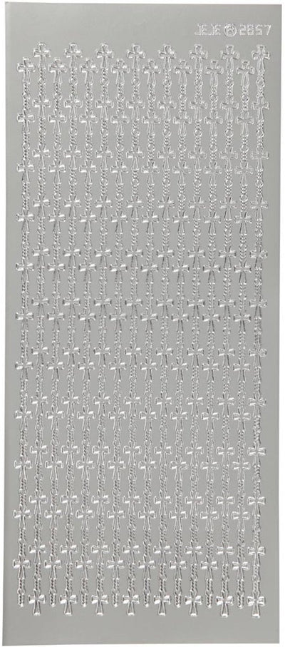 Creativ company stickers zilver - kruis stickers - religieuze zelfklevende stickervellen - diy kaarten maken scrapbooking decoratie - 10x23 cm