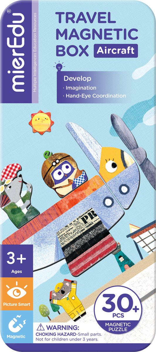 Mieredu magnetische puzzeldoos - vliegtuigen - bevat 2 scènes - meer dan 30 magneten - 3 jaar
