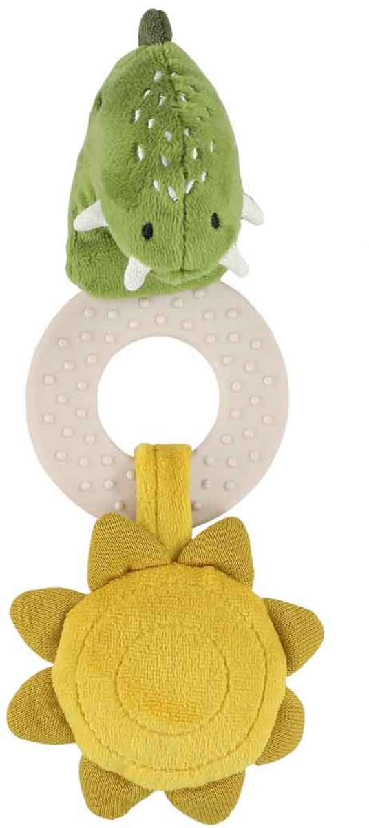 Trixie bijtspeeltje - mr. dino - siliconen bijtring knisper - houten ring spiegel - 3m+ - ideaal als geboortegeschenk