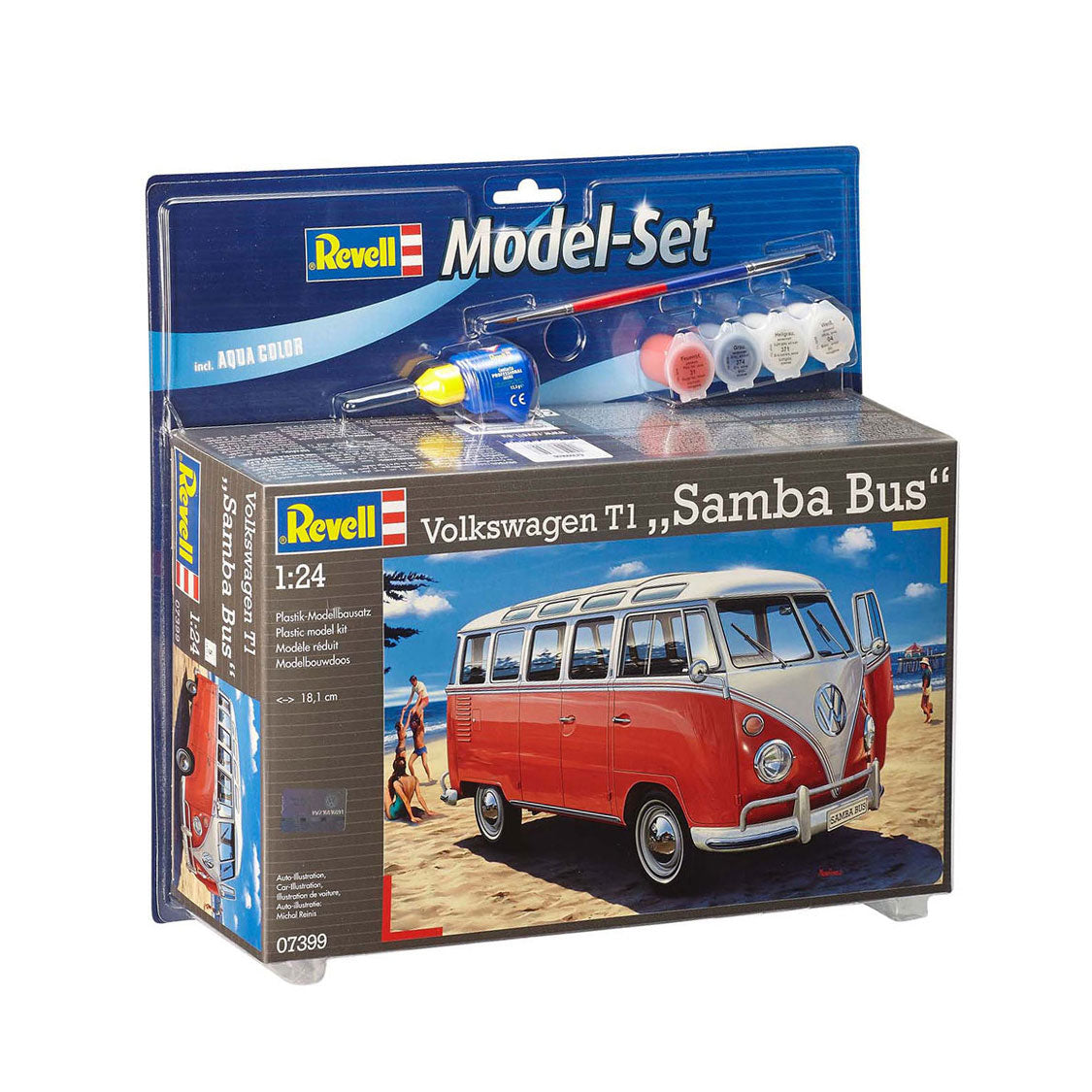 Revell model set vw t1 samba bus 173dlg. - incl. basiskleuren verf