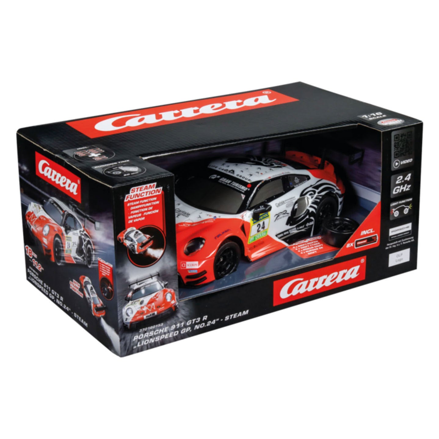 Carrera rc 2,4ghz porsche 911 gt3 r lionspeed gp, no.24 - 1:16