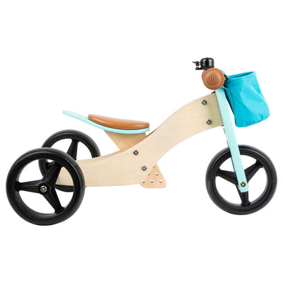 Small foot - houten driewieler en loopfiets 2in1 turquoise