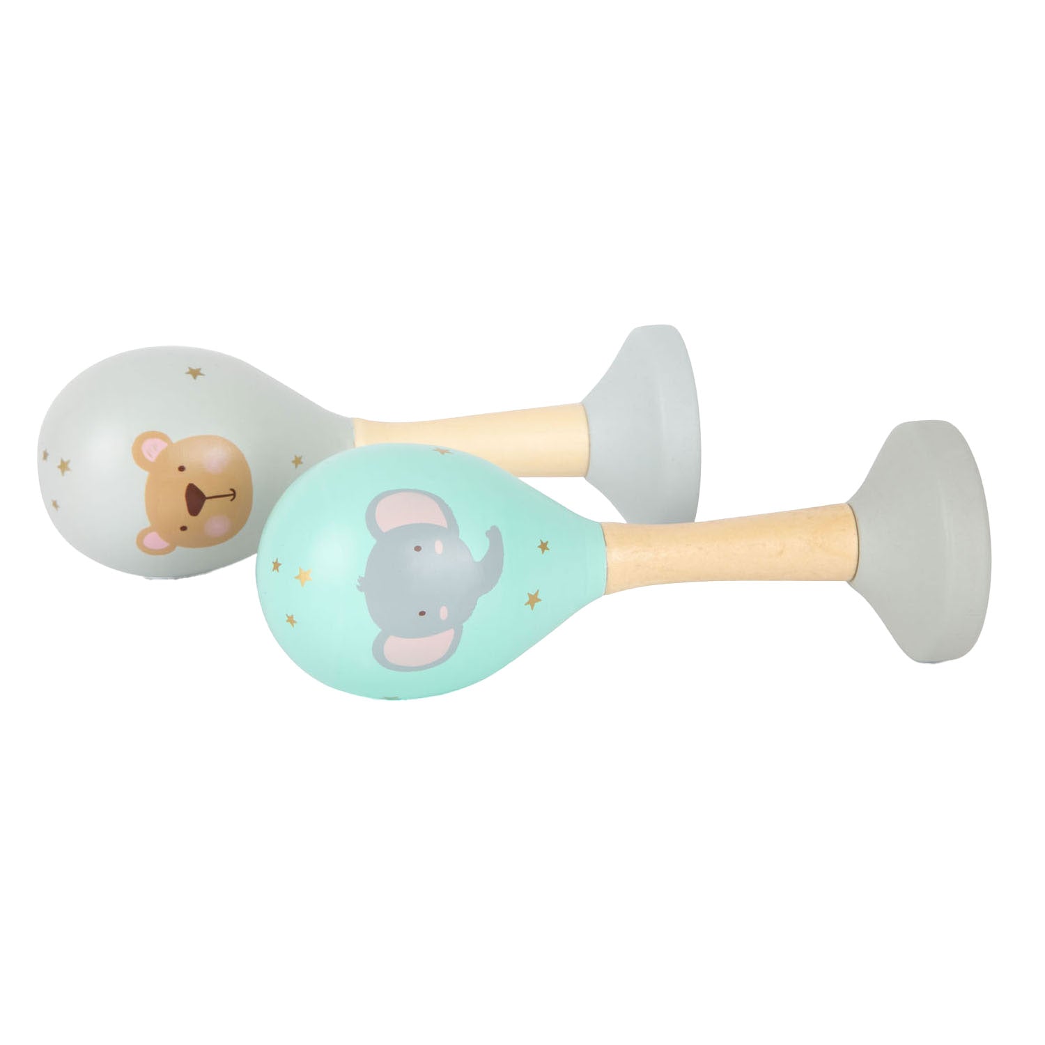 Small foot - houten baby rammelaar maracas dier, set van 2