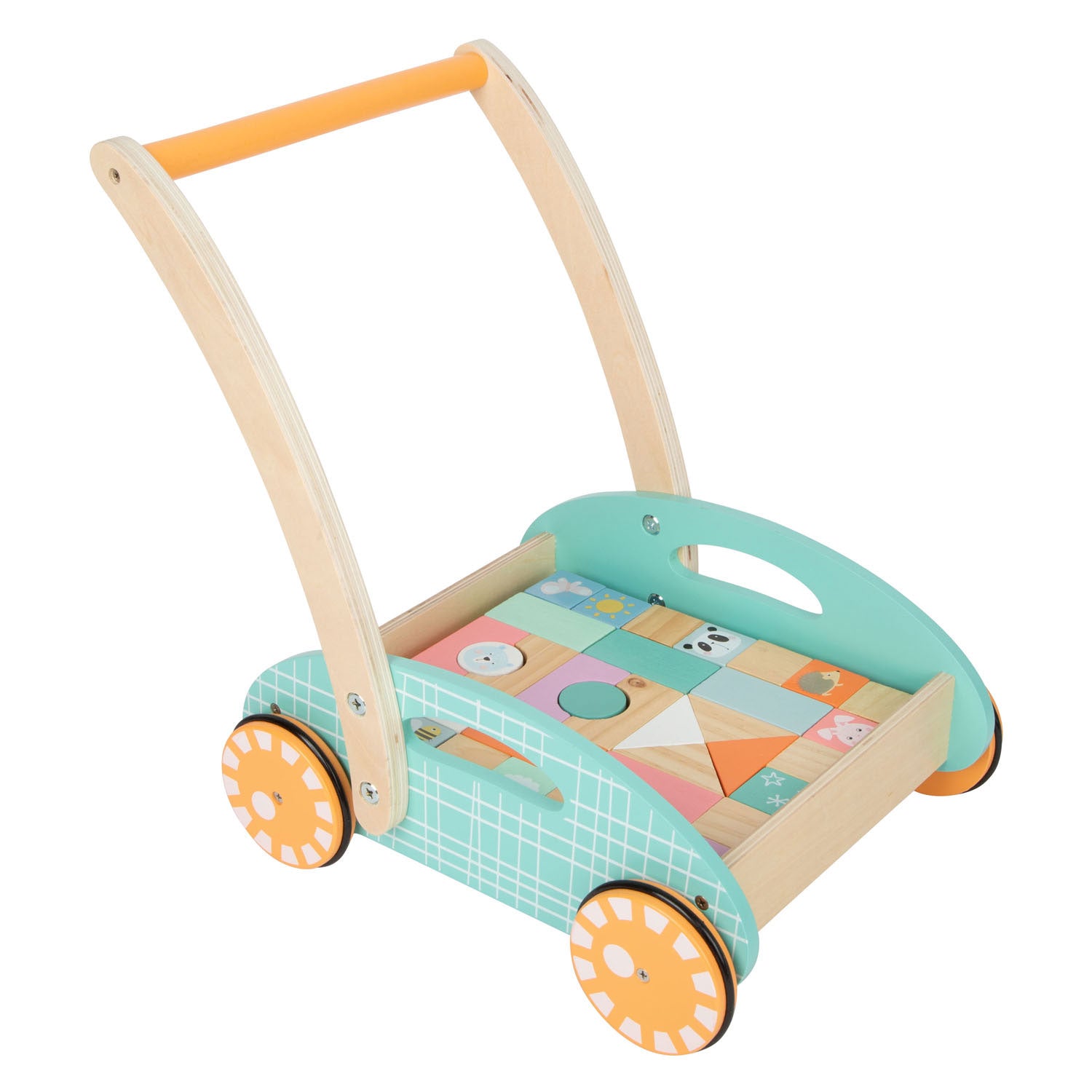 Small foot - houten baby walker loopwagen met blokken pastel, 35dlg.