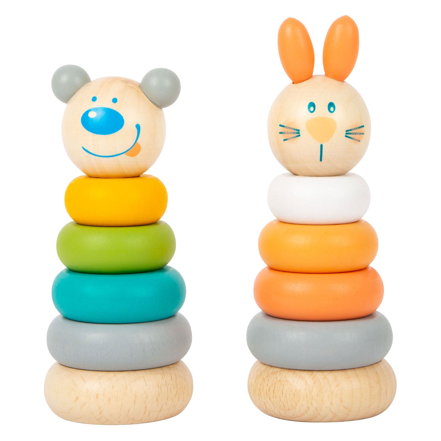 Small foot - houten stapeltoren dier pastel, 6dlg.