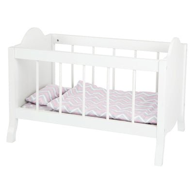Small foot - houten poppenbed wit met beddengoed strepen, 4dlg.