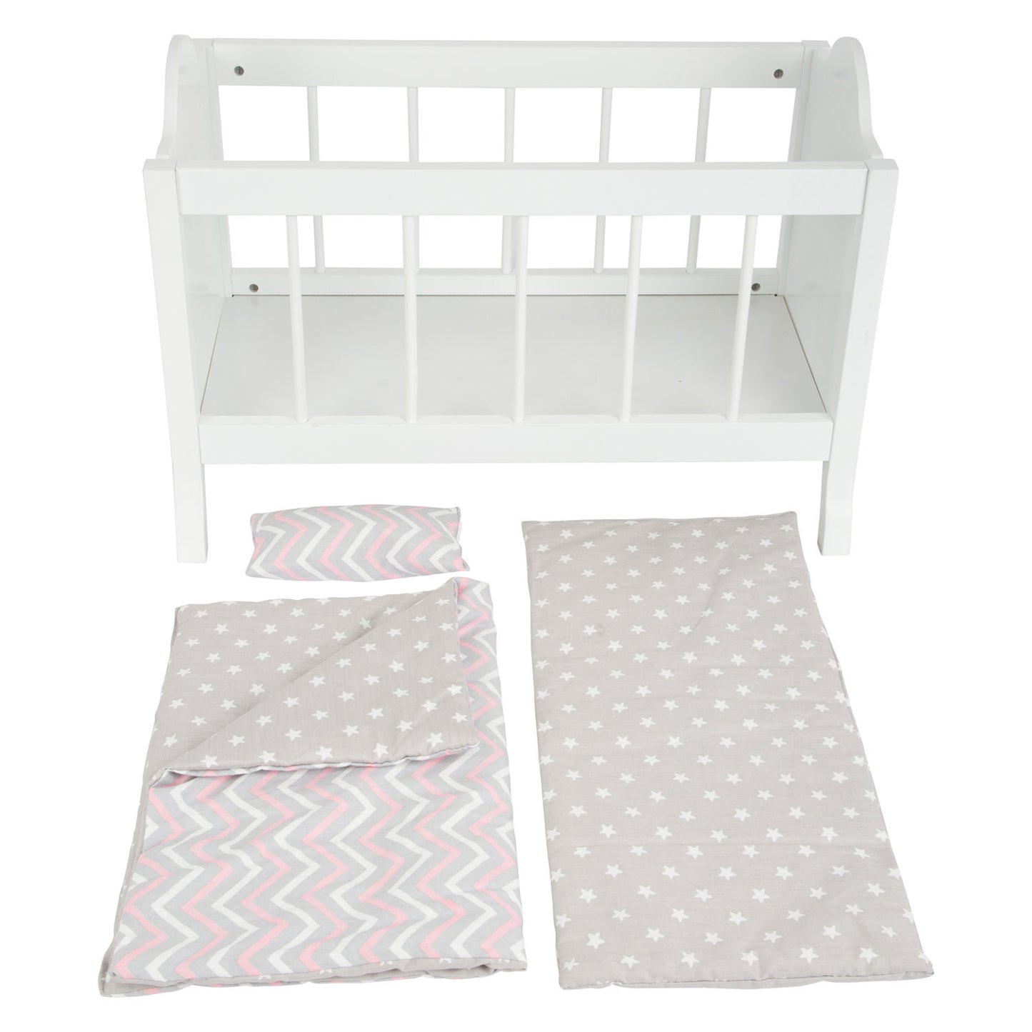 Small foot poppenbed met beddengoed junior 50 x 30 cm hout wit