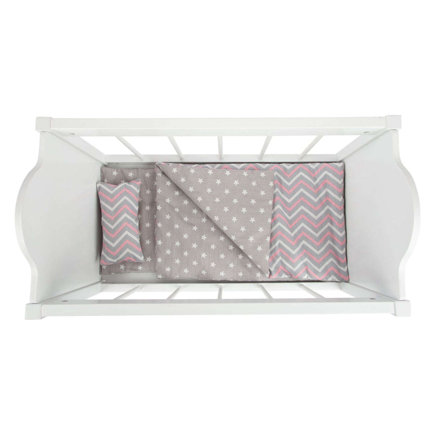 Small foot poppenbed met beddengoed junior 50 x 30 cm hout wit