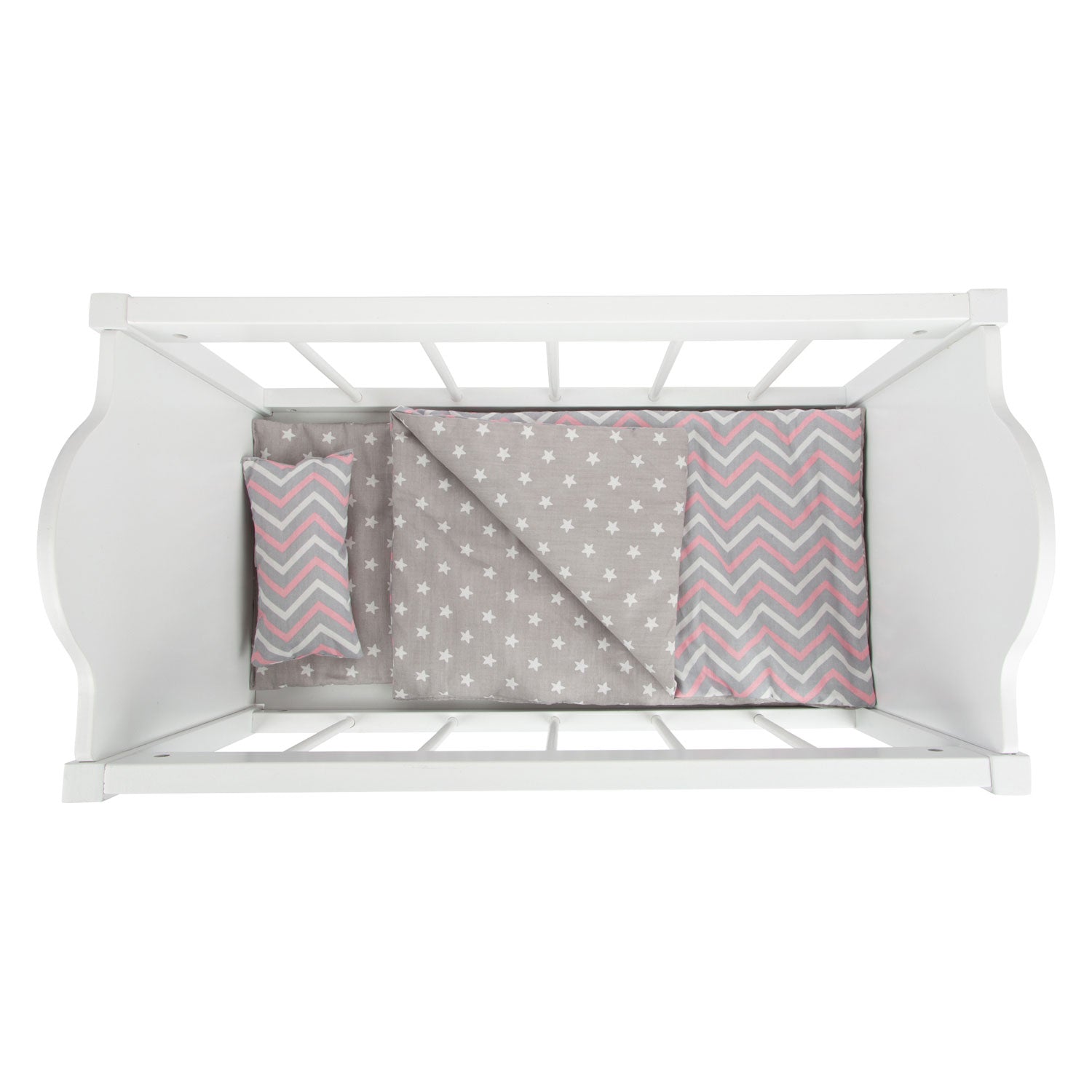 Small foot poppenbed met beddengoed junior 50 x 30 cm hout wit