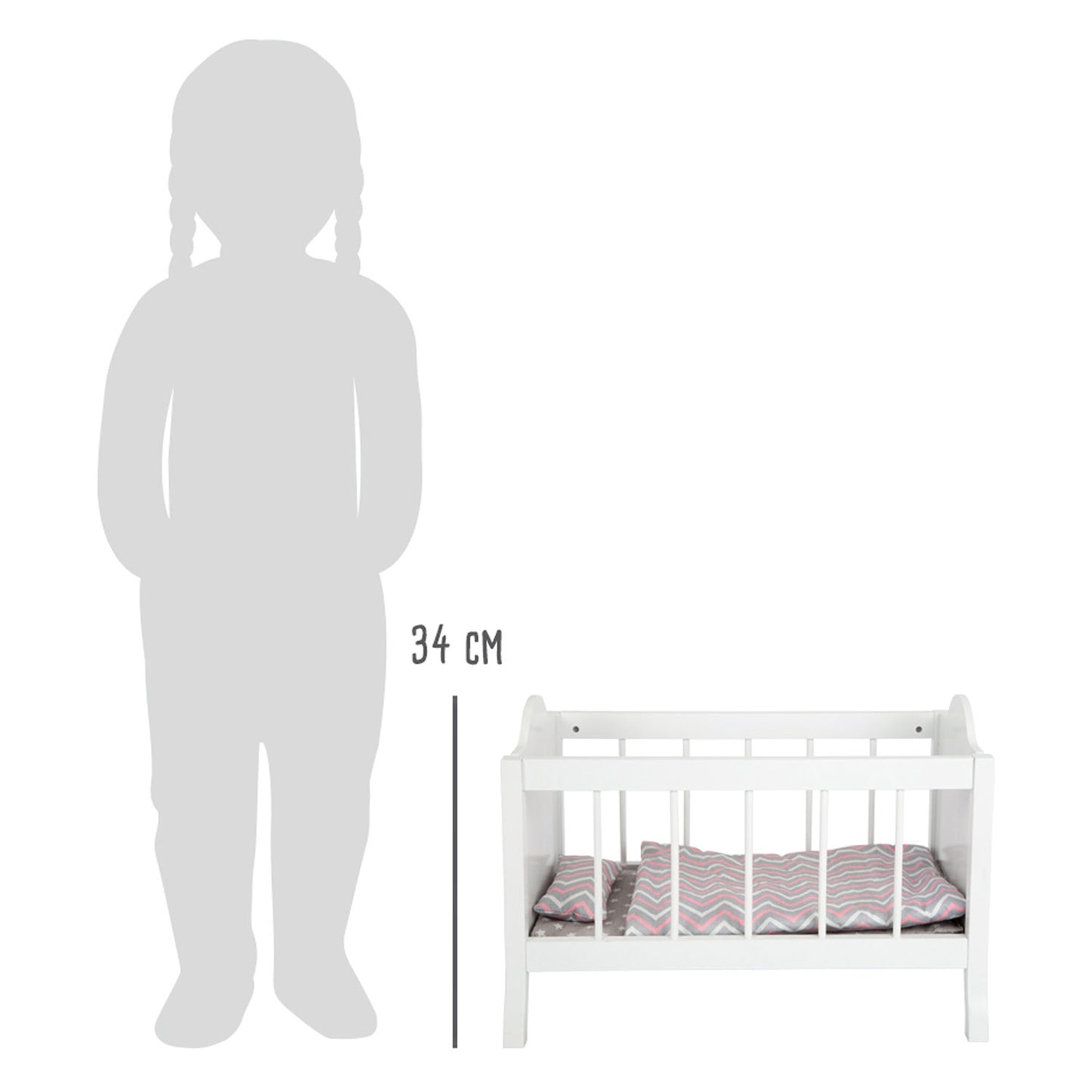 Small foot poppenbed met beddengoed junior 50 x 30 cm hout wit