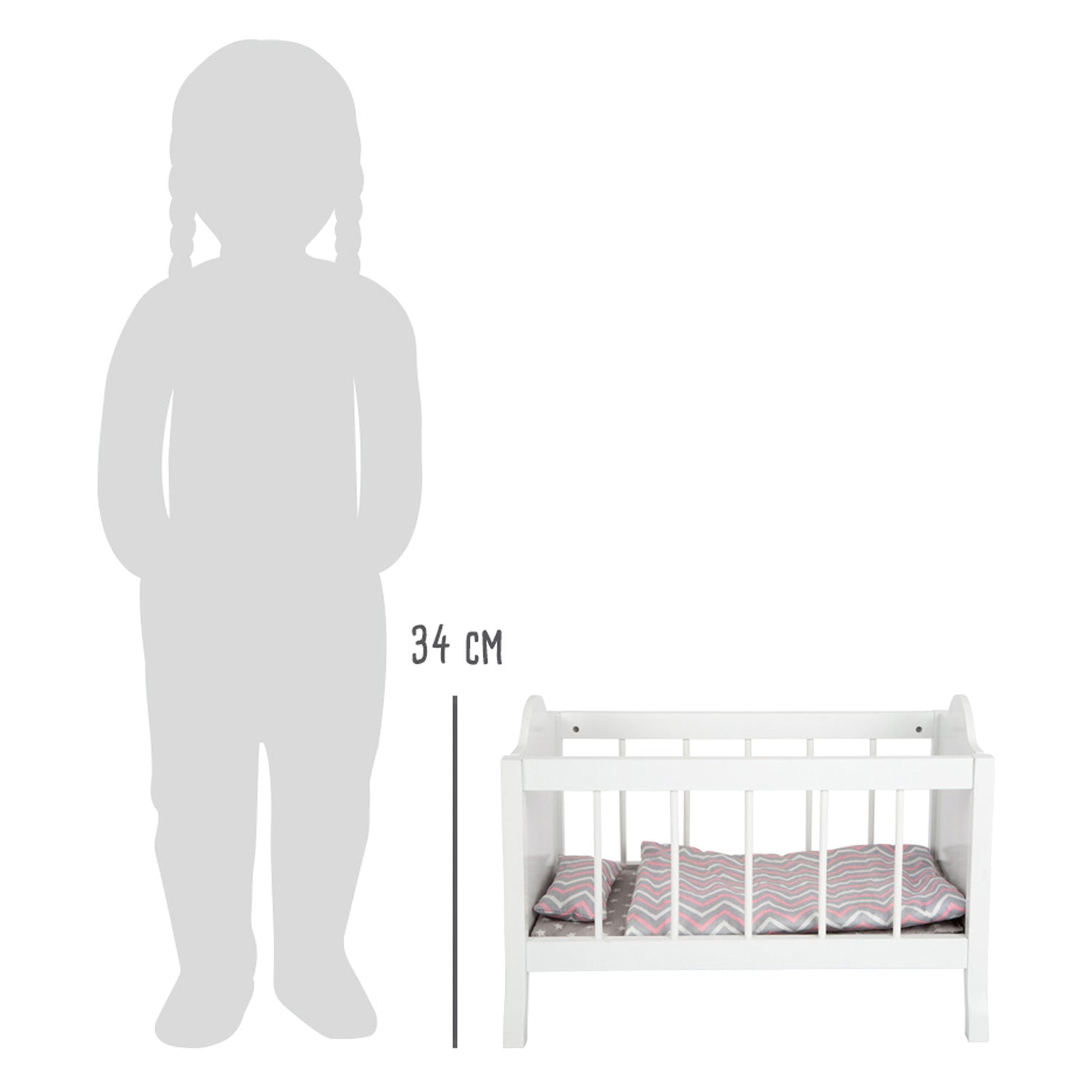 Small foot poppenbed met beddengoed junior 50 x 30 cm hout wit