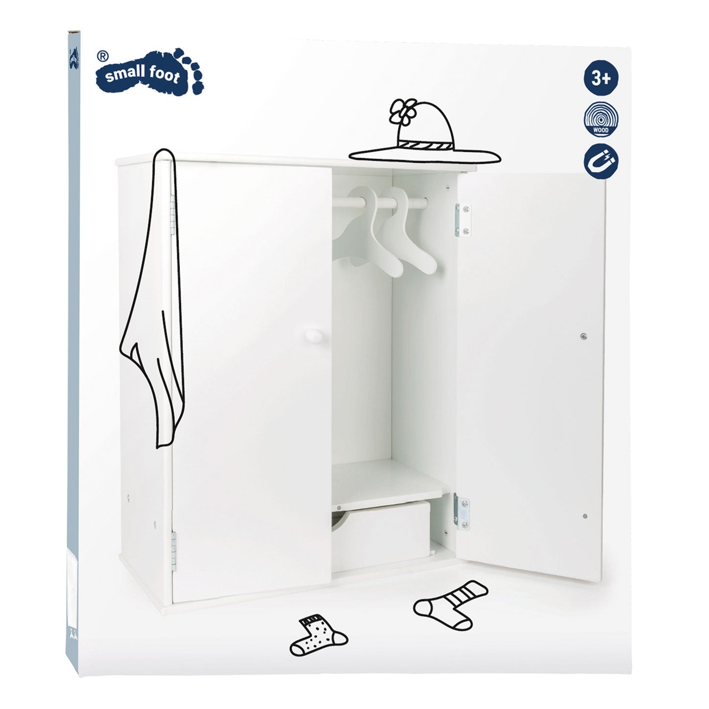 Small foot houten poppen kledingkast 53 cm wit