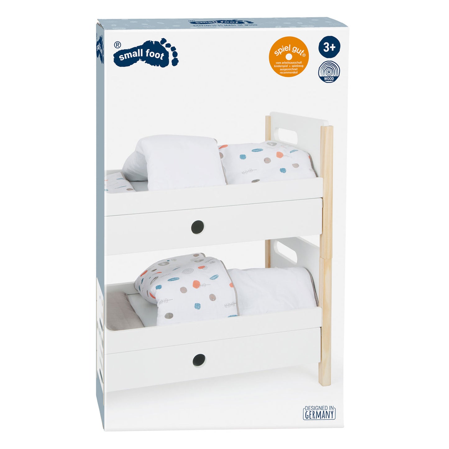 Small foot - houten poppenhoogslaper little button met beddengoed, 6dlg.