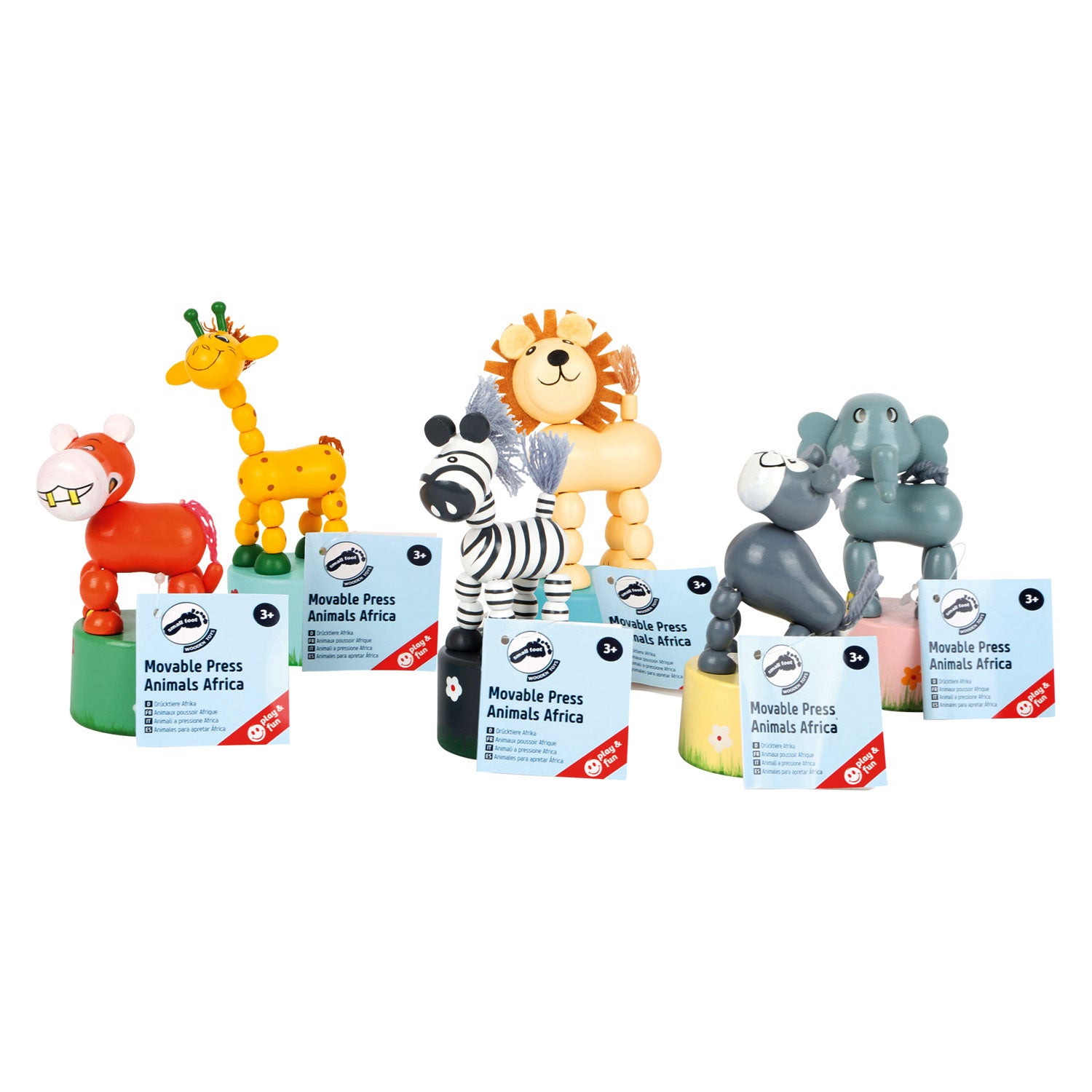 Small foot - houten drukfiguur wilde dieren, set van 6