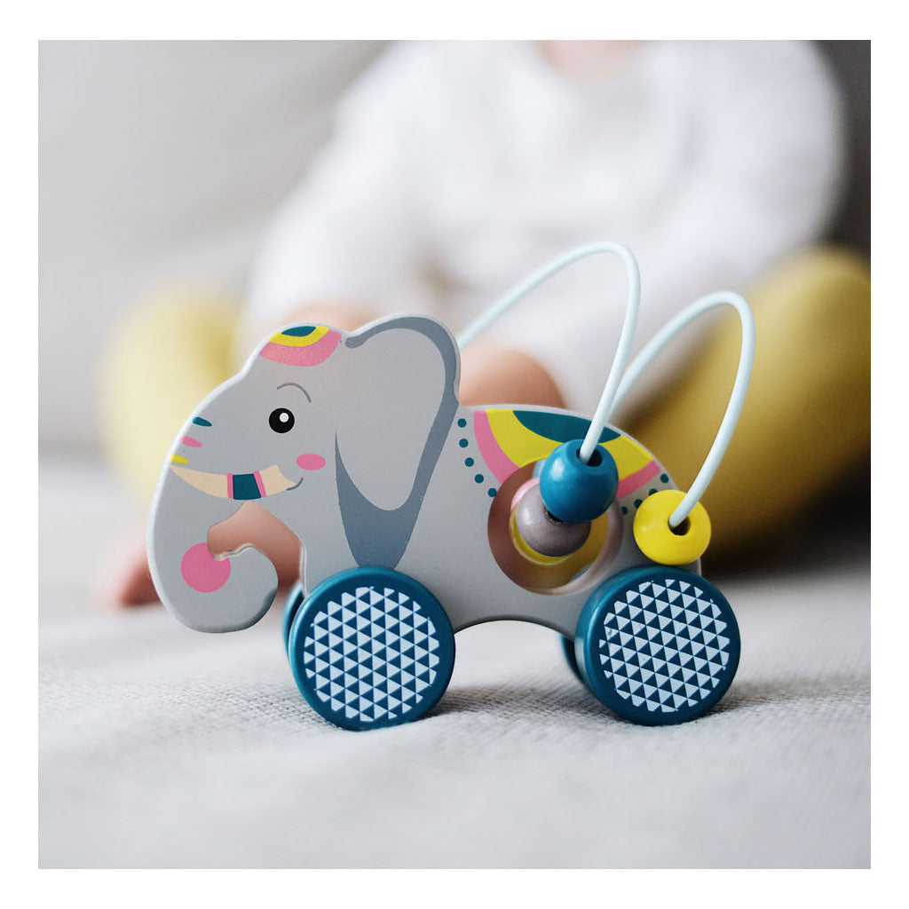 Small foot - houten duwfiguur olifant met motoriekspiraal