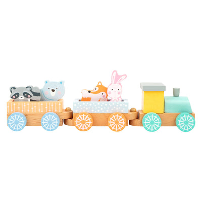 Small foot - houten trein met bosdieren pastel, 9dlg.
