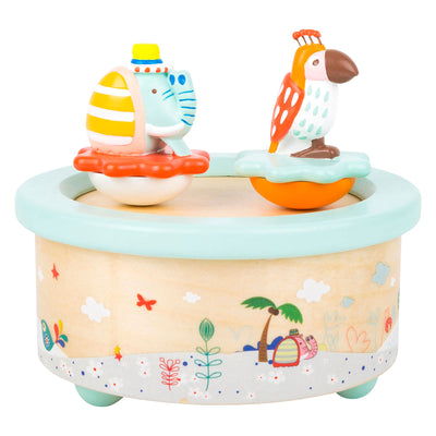 Small foot - houten muziekdoos papegaai en olifant