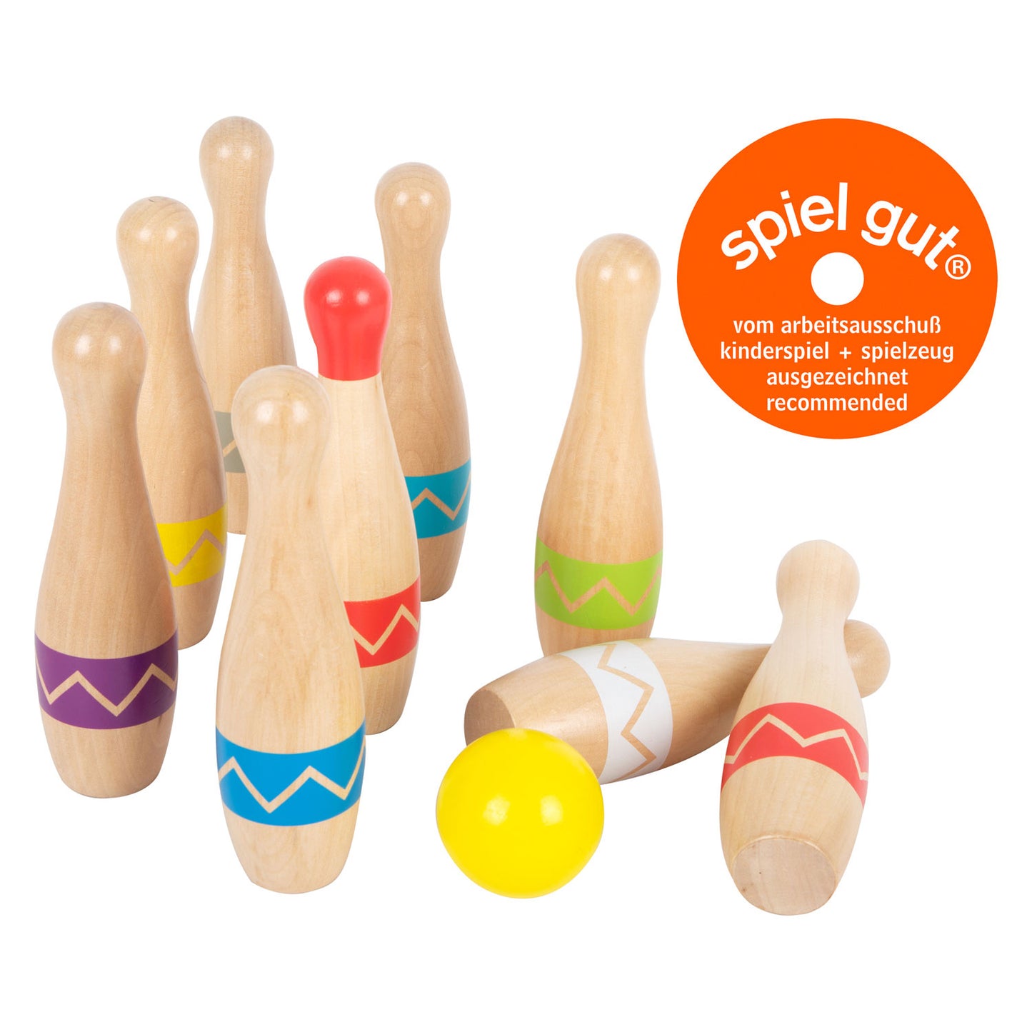 Small foot - houten kegelspel met zigzag patroon, 11dlg.
