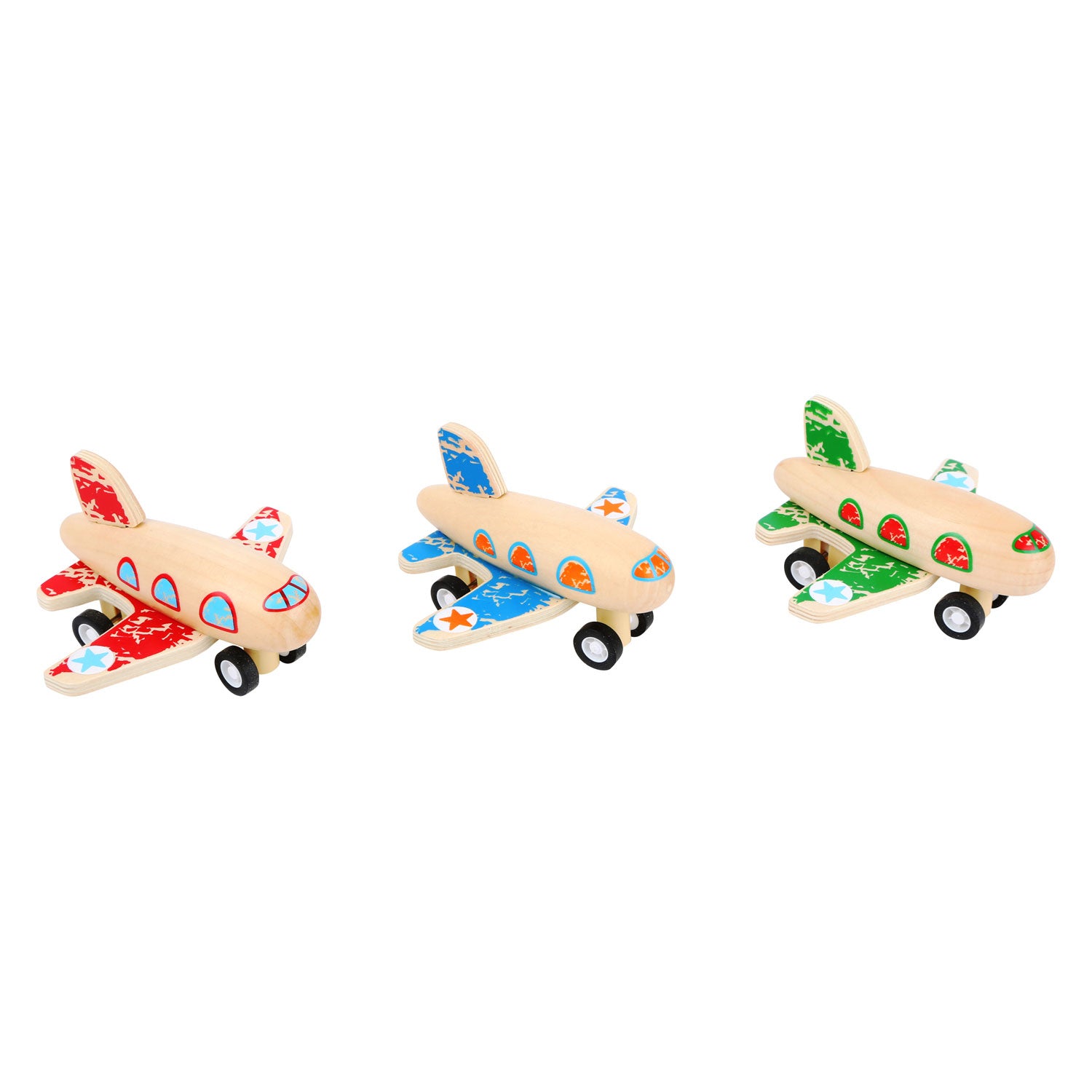 Small foot - houten pull-back vliegtuig, per stuk