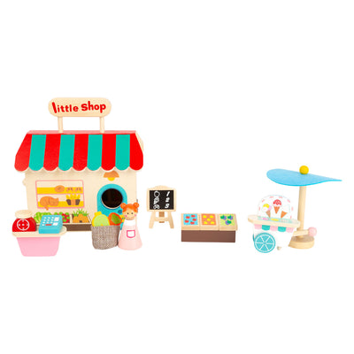 Small foot - houten meeneem speelwinkel poppenhuis, 15dlg.