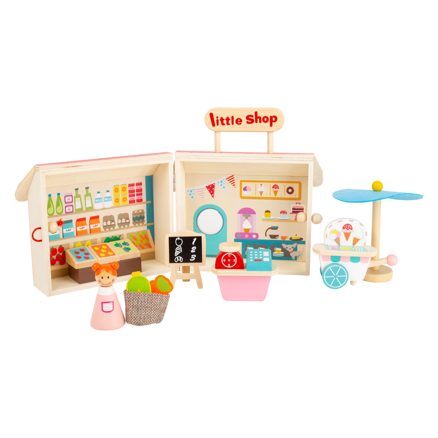 Small foot - houten meeneem speelwinkel poppenhuis, 15dlg.