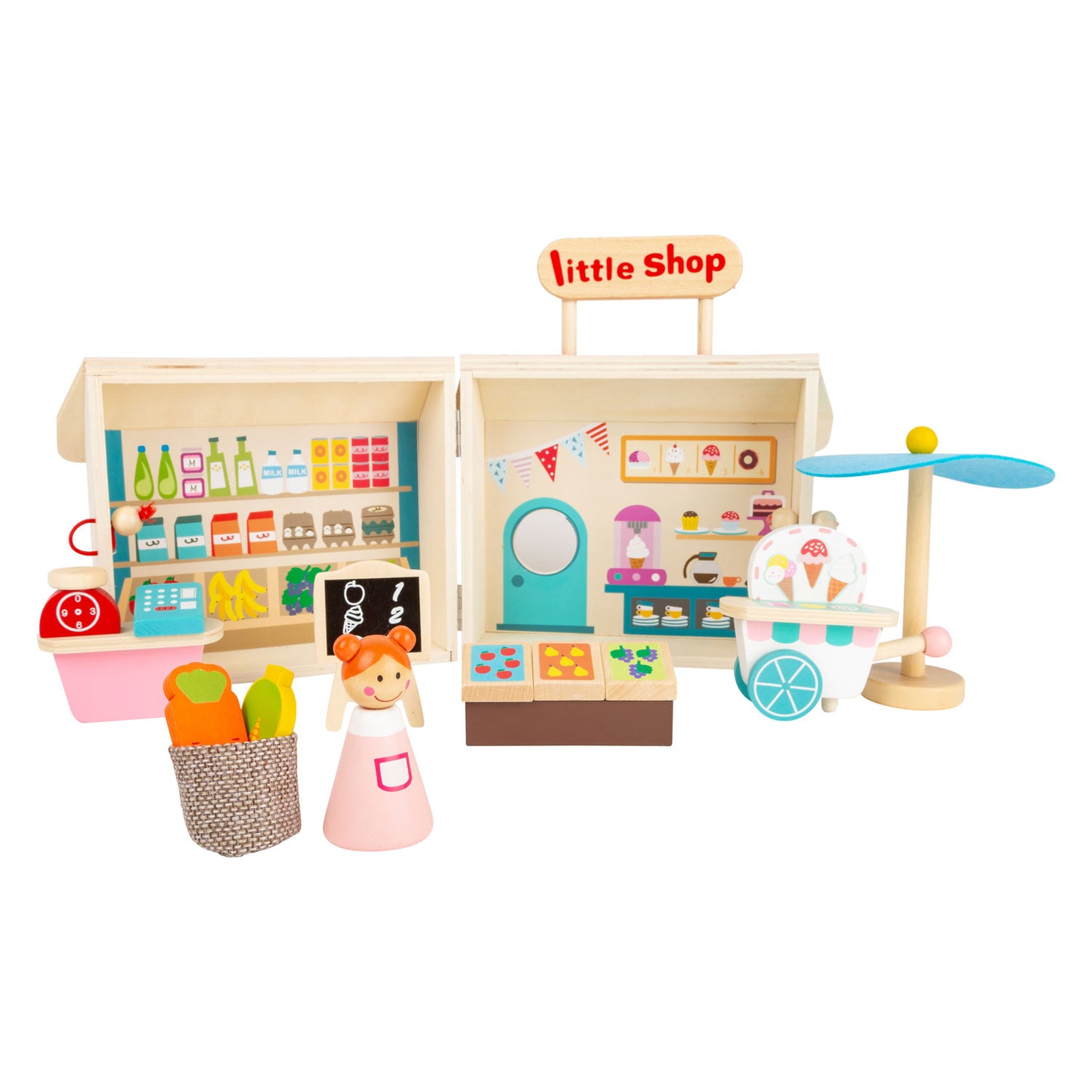 Small foot - houten meeneem speelwinkel poppenhuis, 15dlg.