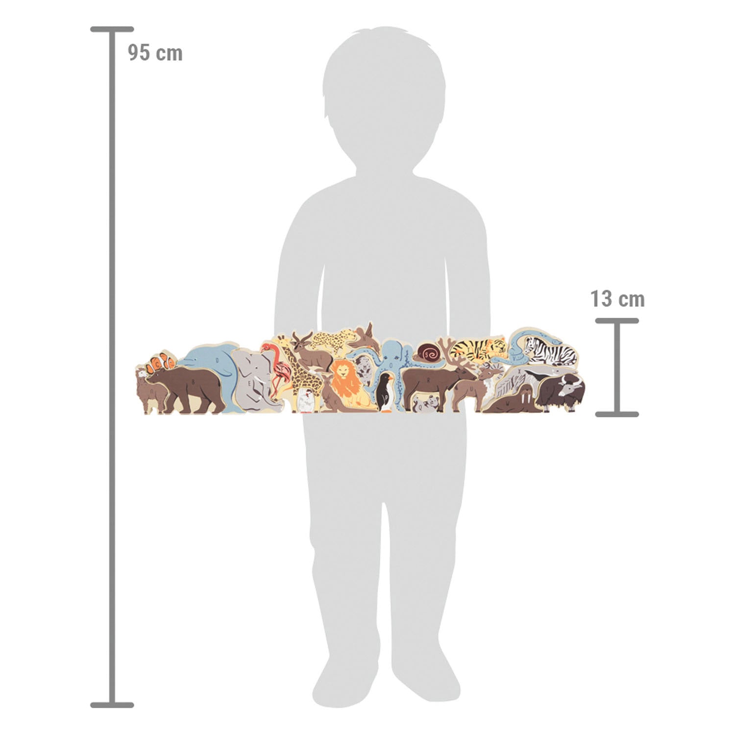 Small foot - houten letter en vormenpuzzel dieren, 26st.