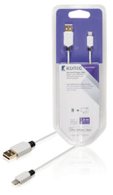 K ouml;nig knm39300w10 sync and charge kabel 8-pins lightning male - usb 2.0 a male 1,00 m wit - afbeelding 1