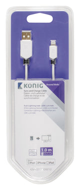 K ouml;nig knm39300w10 sync and charge kabel 8-pins lightning male - usb 2.0 a male 1,00 m wit - afbeelding 5