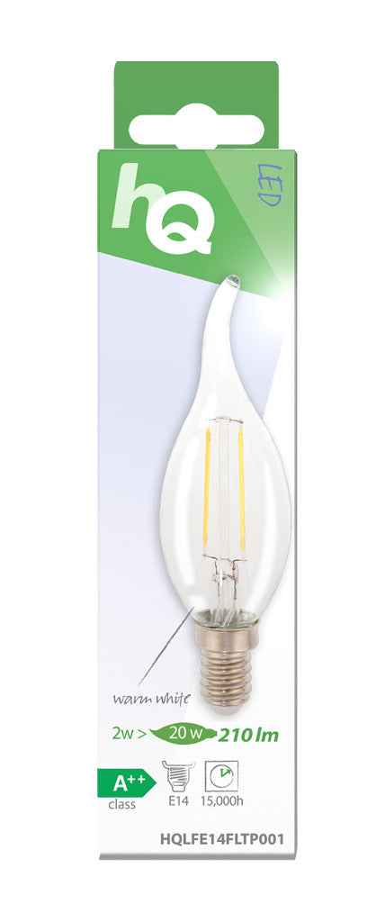 Hq lfe14fltp001 led retro filament lamp e14 gebogen kaars 2 w 210 lm 2700 k