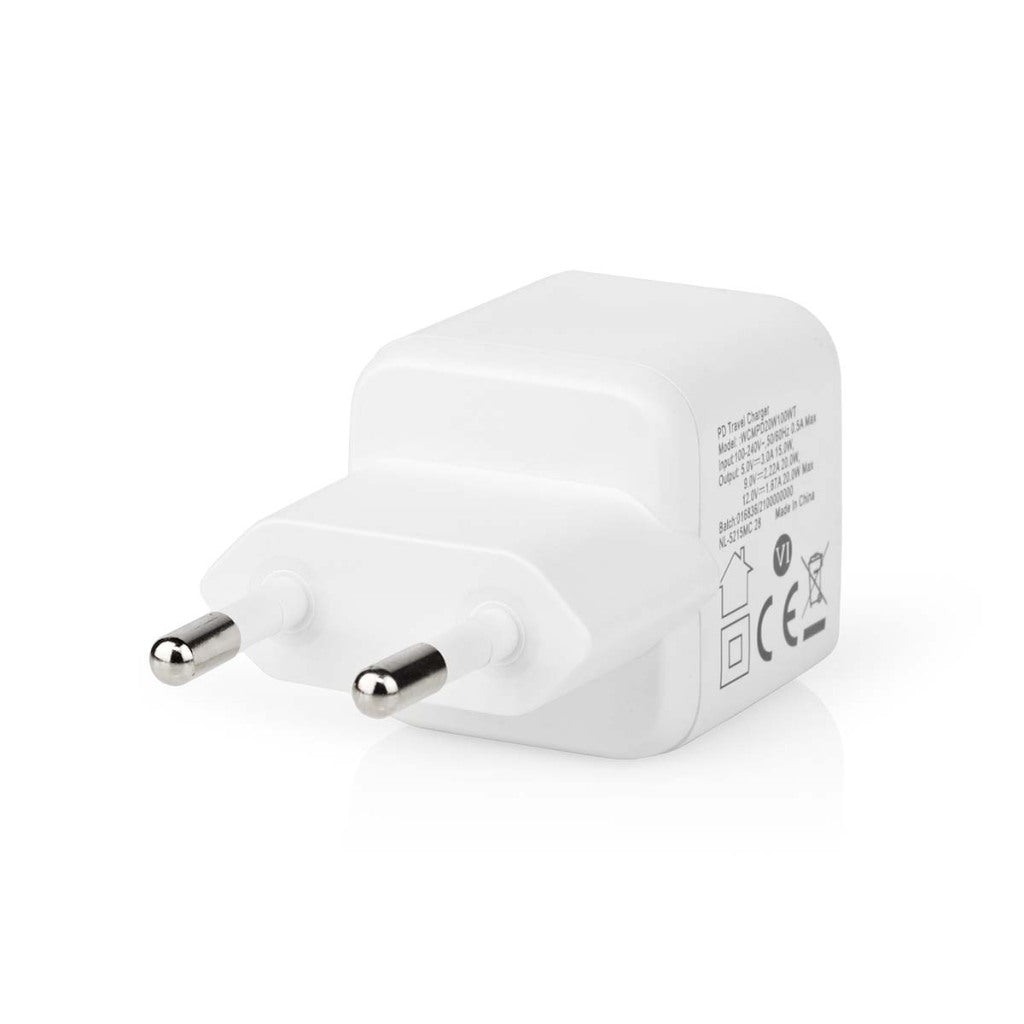 Nedis wcmpd20w100wt oplader 1.67 2.22 3.0 a outputs: 1 usb-c trade; 20 w automatische voltage selectie