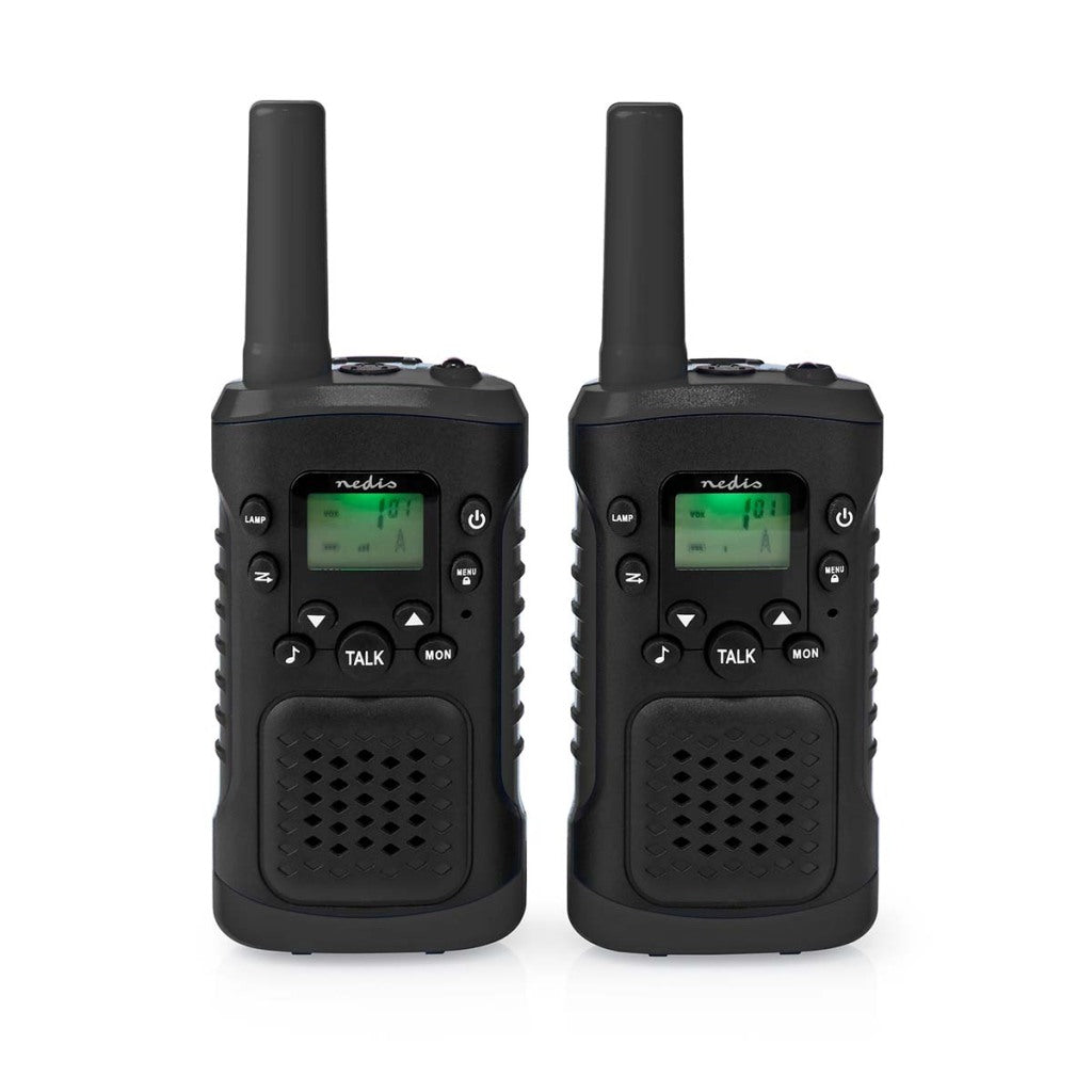 Nedis wltk0610bk walkie talkie set 2 handsets tot 6 frequentiekanalen: 8 vox tot 3 uur koptelefoonoutput 2 headsets zwart