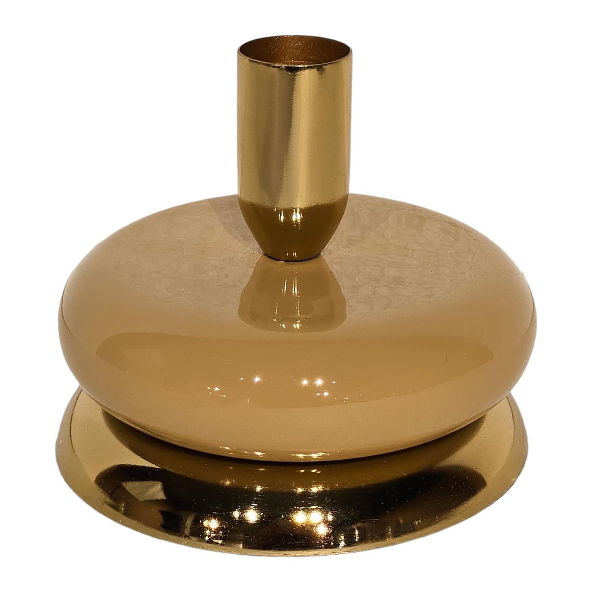 Mansion atmosphere kandelaar goud beige emaille 10x10x8,5cm