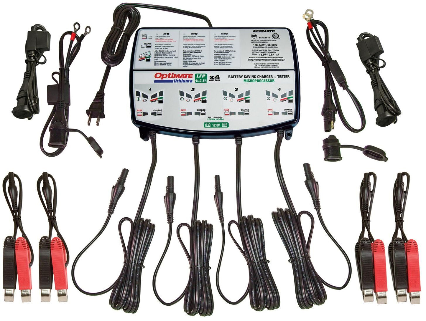 Tecmate acculader optimate lithium 4x0.8a optimate charger lithium 0.8v quad bank