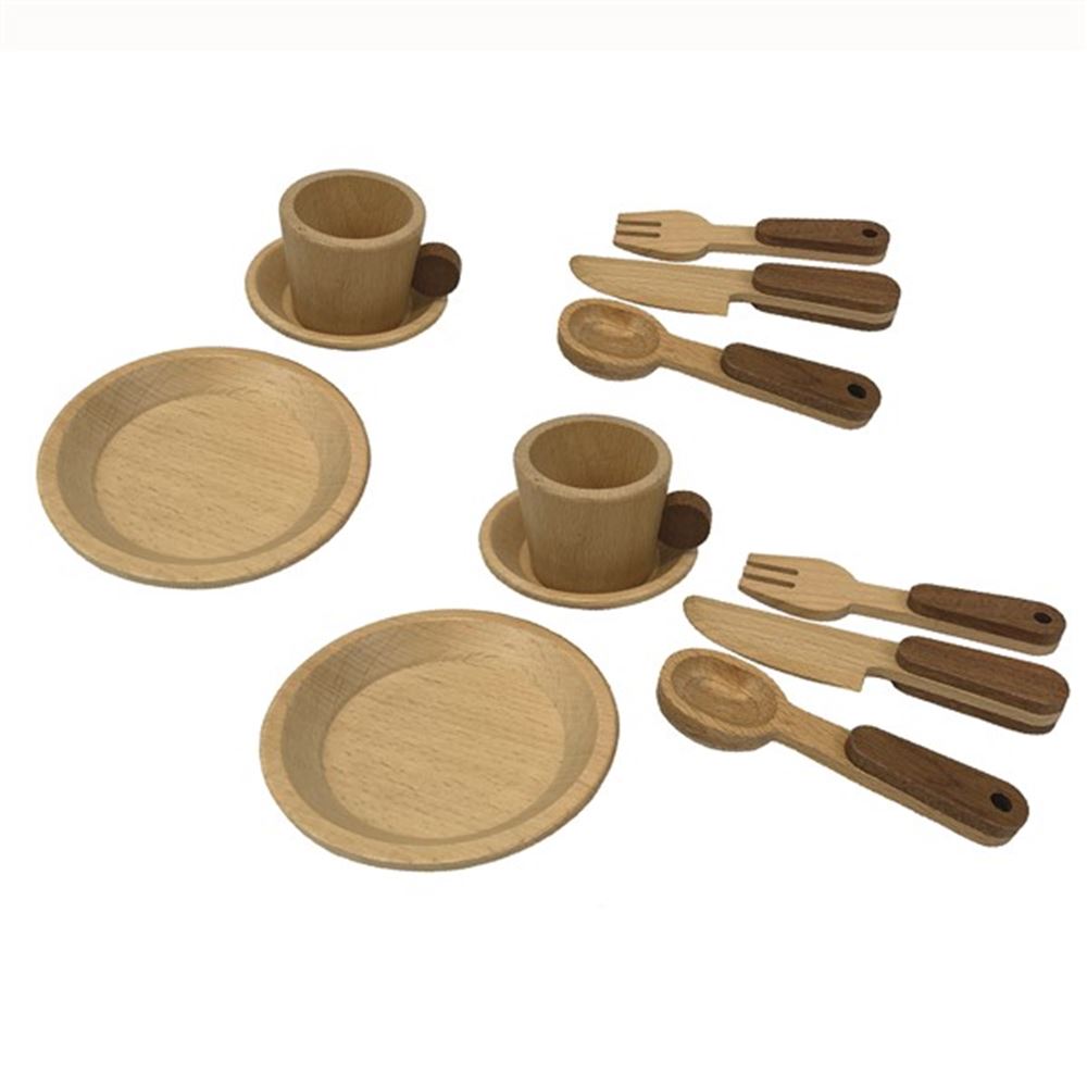 Houten ontbijtset in koffer. 3+