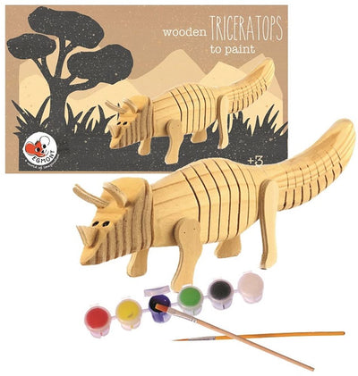 Houten triceratops om te verven. 22x7x5