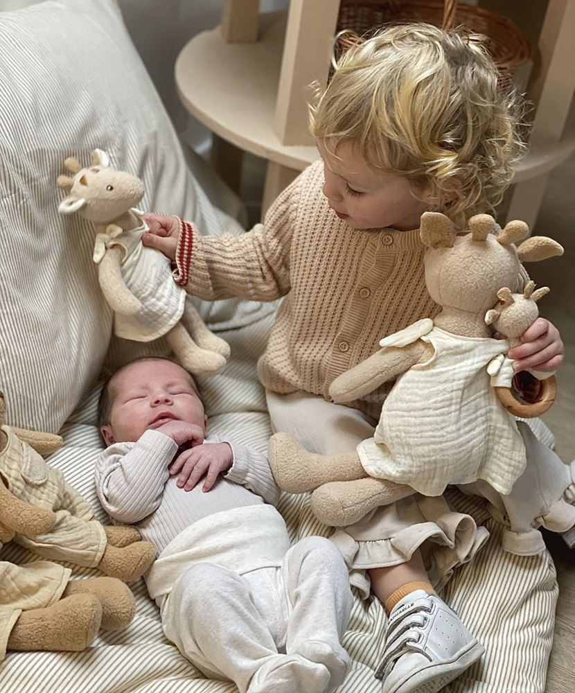 Egmont knuffel rammelaar girafe leonie.