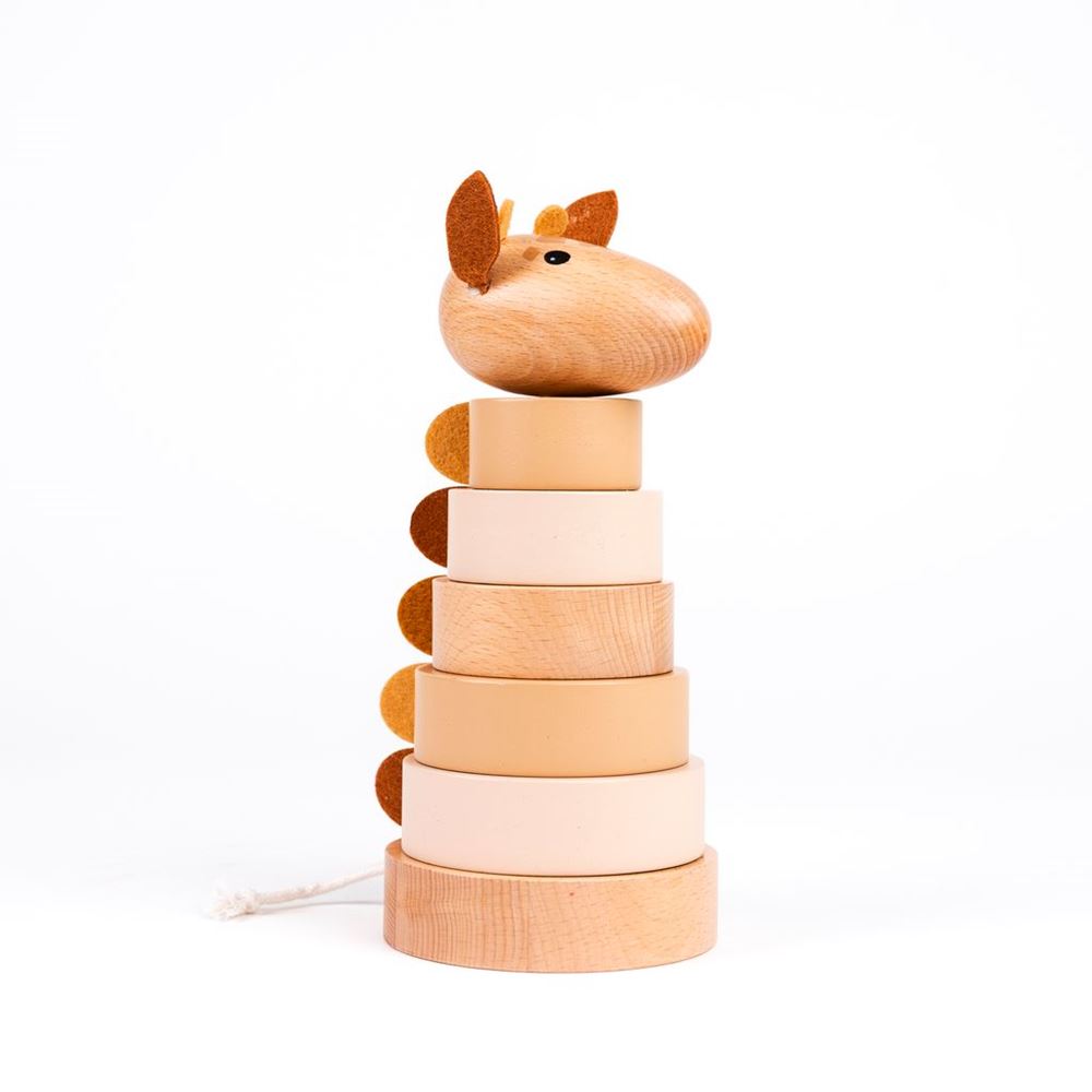 Houten stapel giraffe leonie. 21x10x10