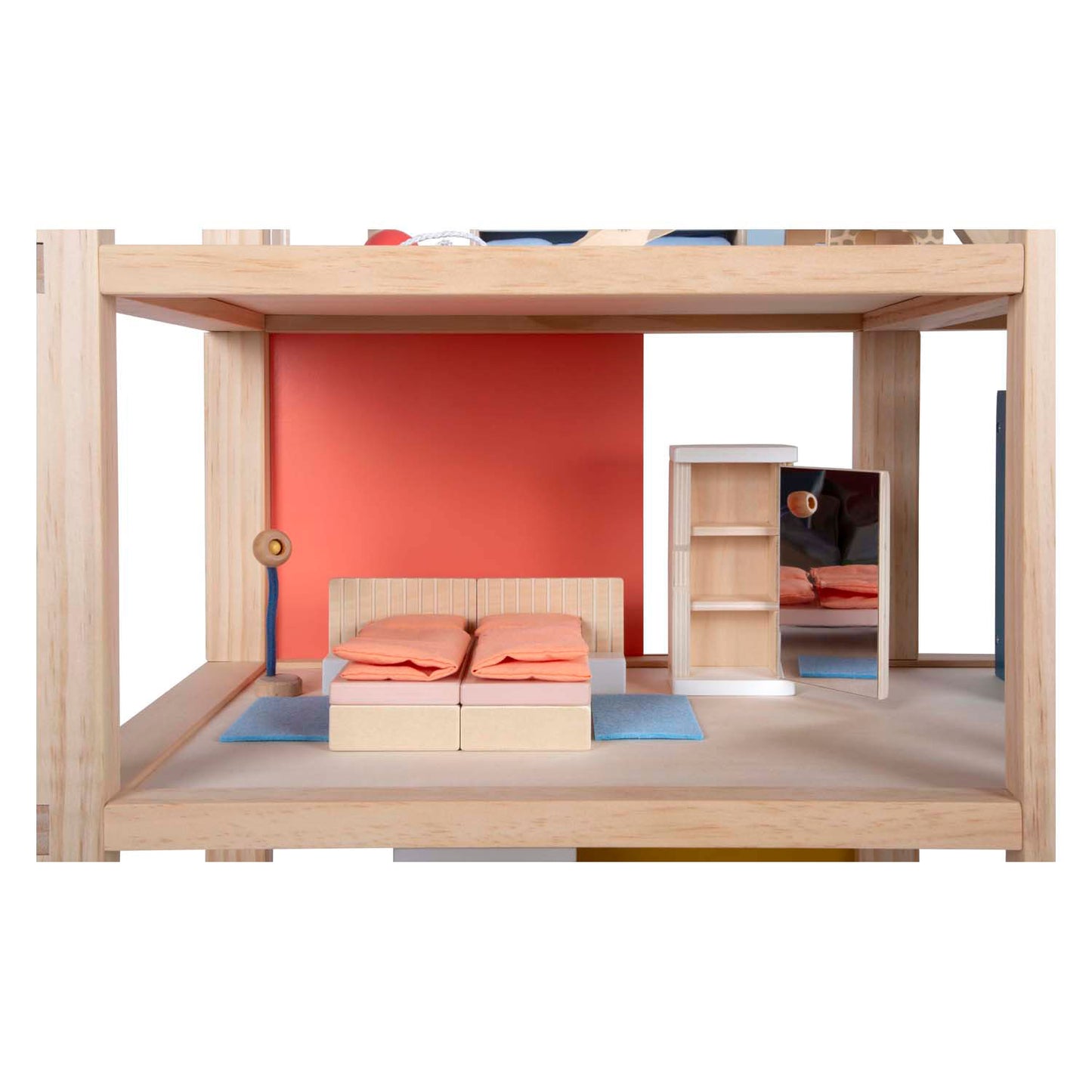 Small foot houten poppenhuis met meubels