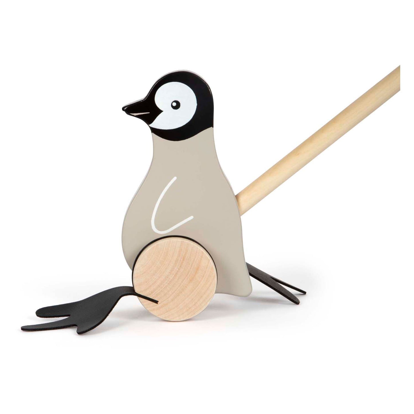 Small foot houten duwfiguur penguin