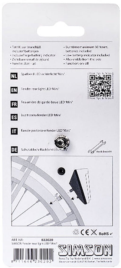 achterlicht Mini batterij spatbord rood
