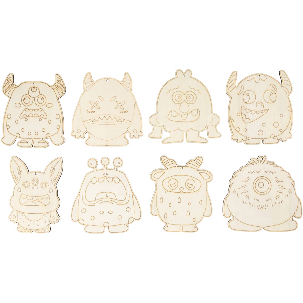 Creativ company http: www.cchobby.nl houten-figuren-monsters-h-12-4-cm-dikte-3-mm-8-stuk-1-doos