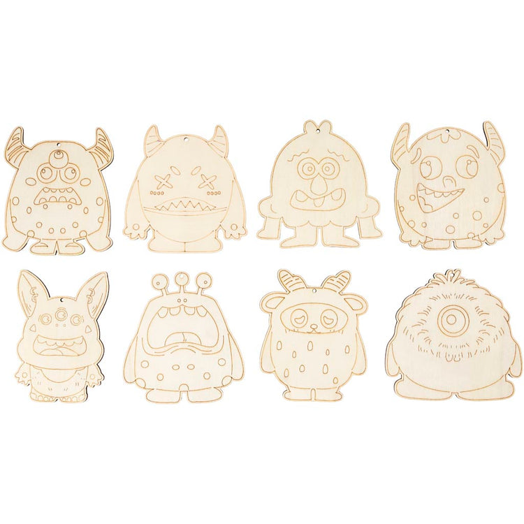 Creativ company http: www.cchobby.nl houten-figuren-monsters-h-12-4-cm-dikte-3-mm-8-stuk-1-doos